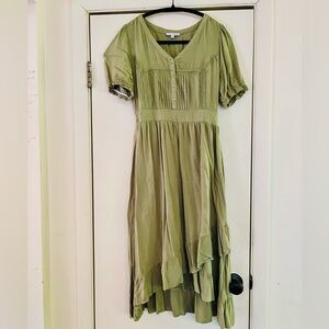 Baltic Born Cottagecore Prairie fairy Peasant Boho Rayon Ruffle Hem Midi Dress S